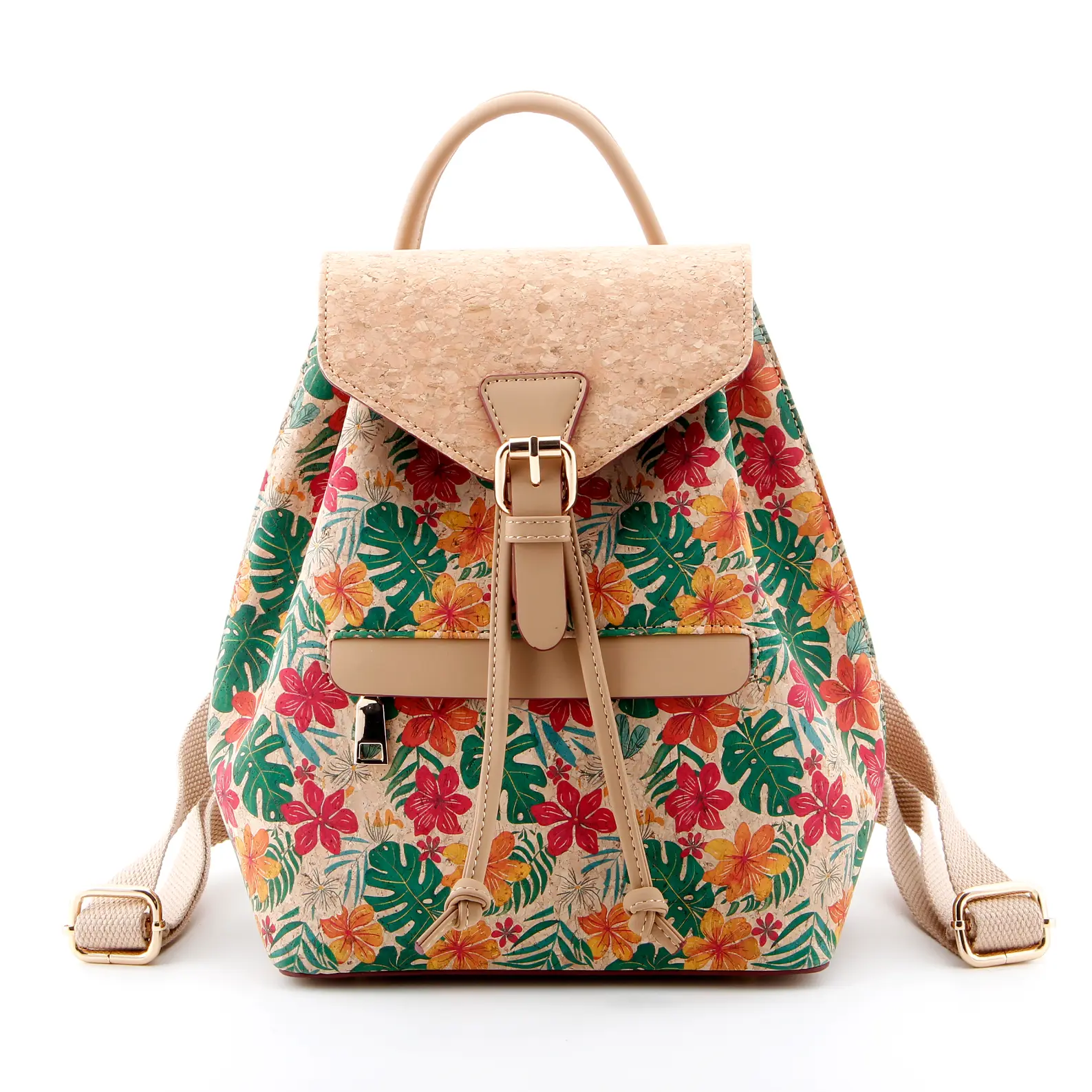 Ransel gabus bertekstur vintage yang artistik dengan tali bahu ganda
